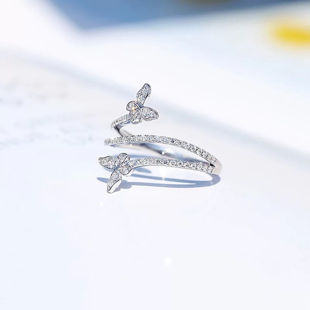 *NEW 925 Double Butterfly Ring - Silver Clear Zircon Lab Diamond - Picture 2 of 7